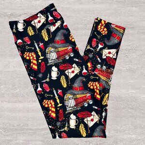 Gryffindor Themed Red Wizard House Print Black Soft Leggings
